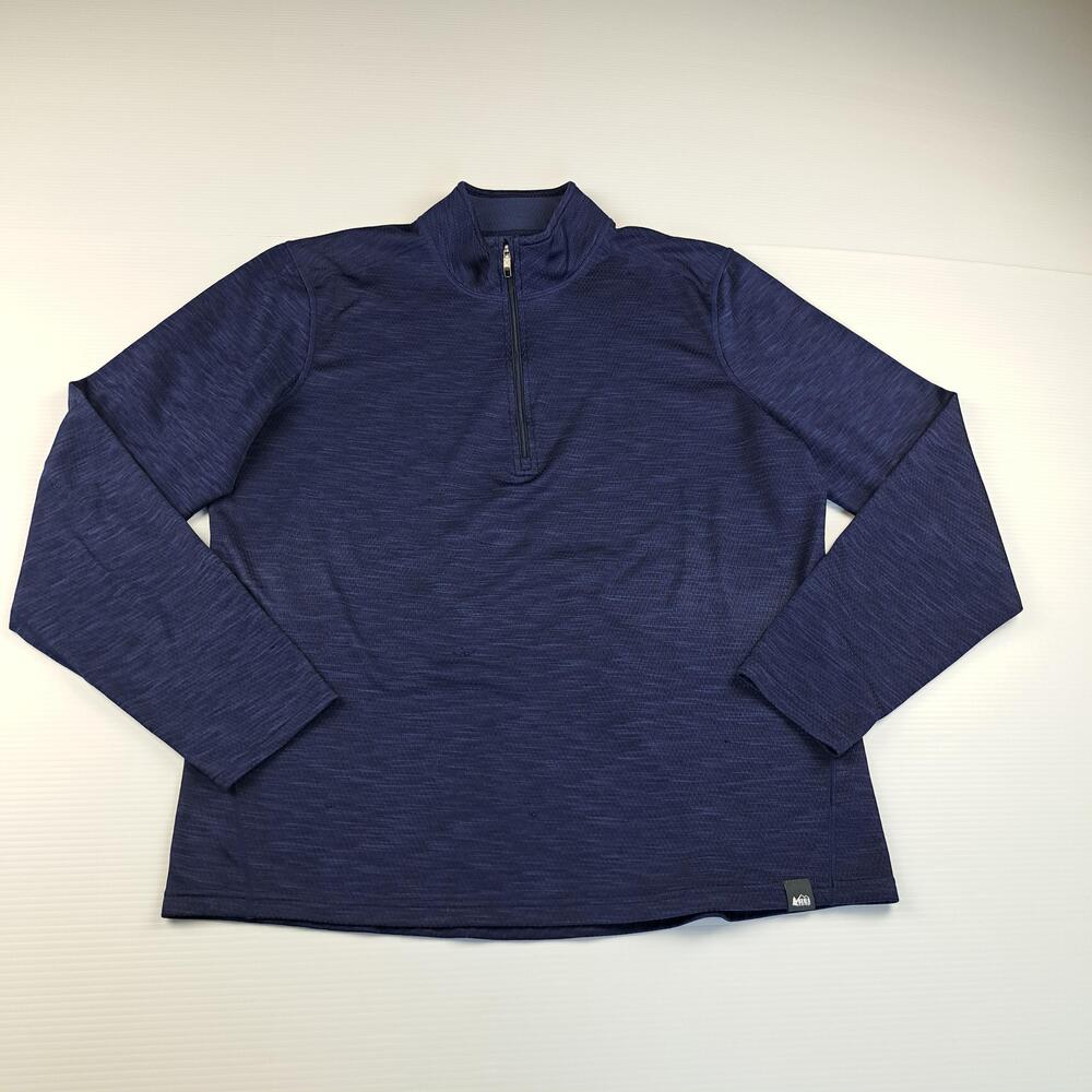 REI Co-op Shirt Mens Large Blue 1/4 Zip Fleece Mock Neck Hiking Top Pullover